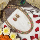 Vriksham Double Layer Gold Plated Lakshmi With Leaf Long Neckpiece-Red Green-G19154